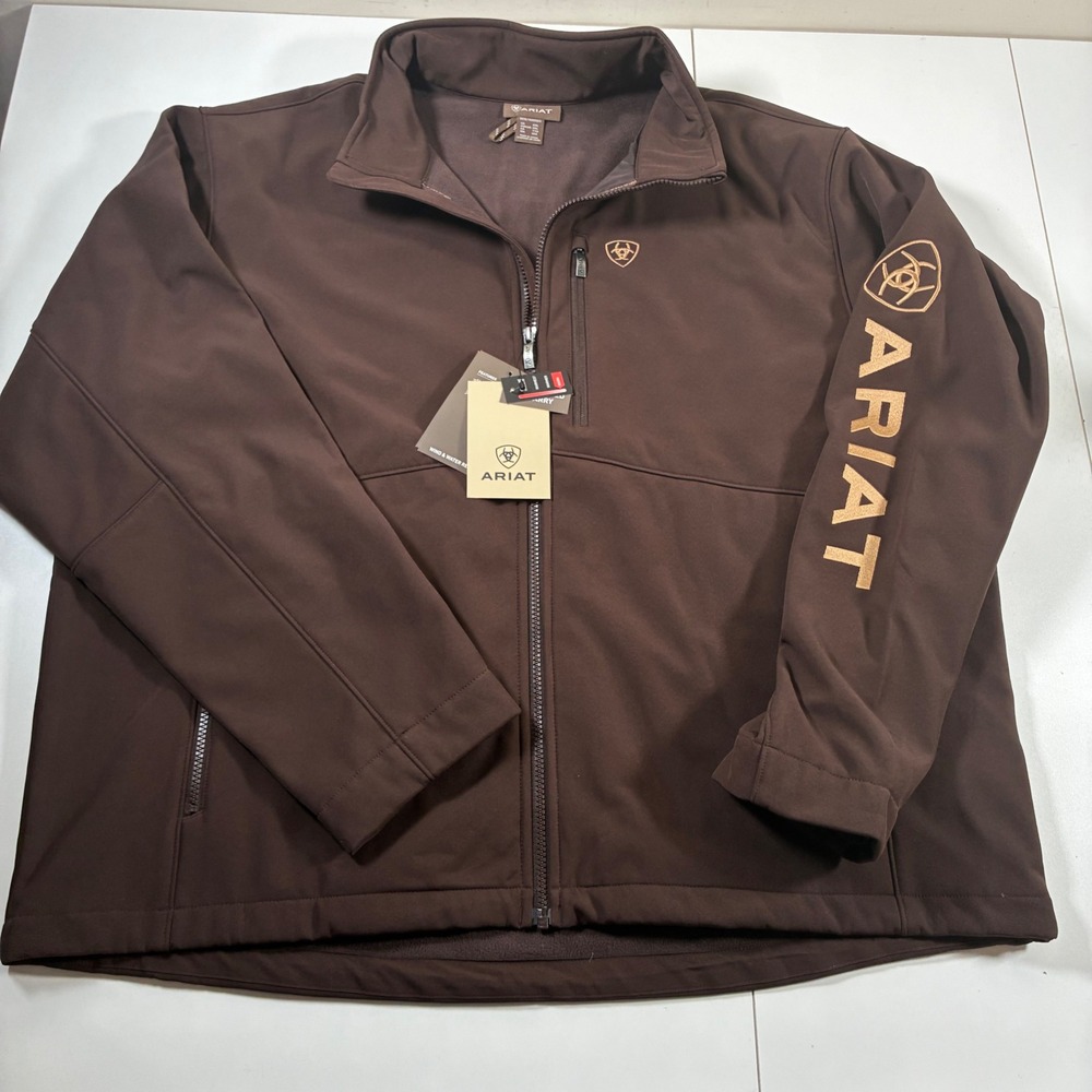 NEW Ariat Logo Softshell Jacket 2XL Brown Concealed Carry Wind Water Resistant